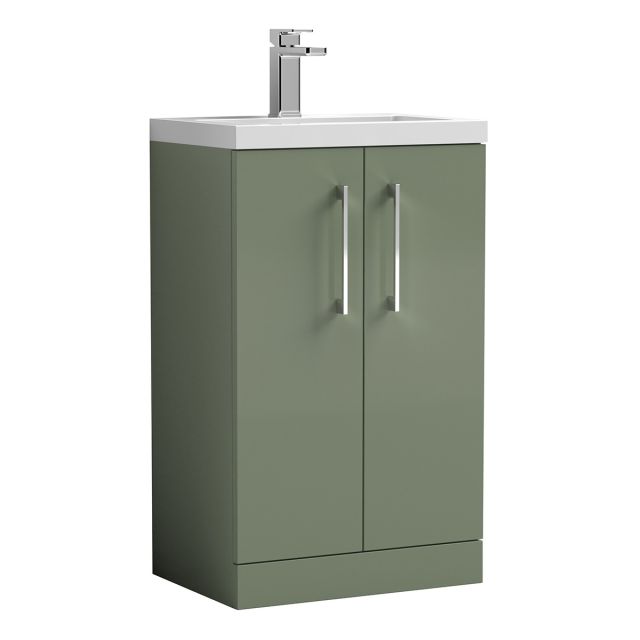 Nuie Arno Floor Standing 2 Door Vanity Unit with Polymarble Basin in Green