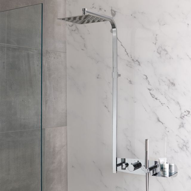 UK Bathrooms Essentials Thermostatic Shower Set with Shelf in Chrome